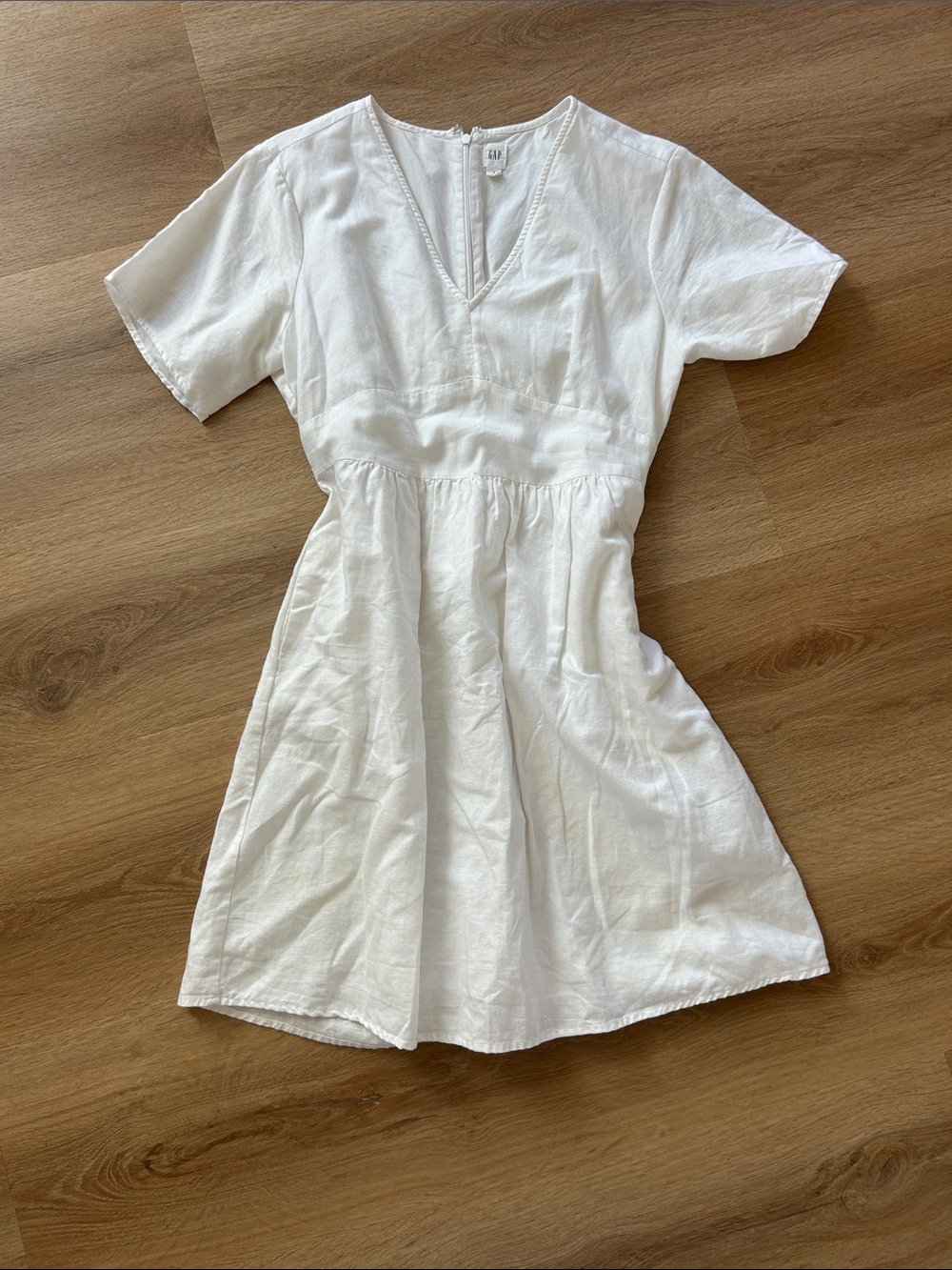Gap White V-Neck Linen Blend Dress